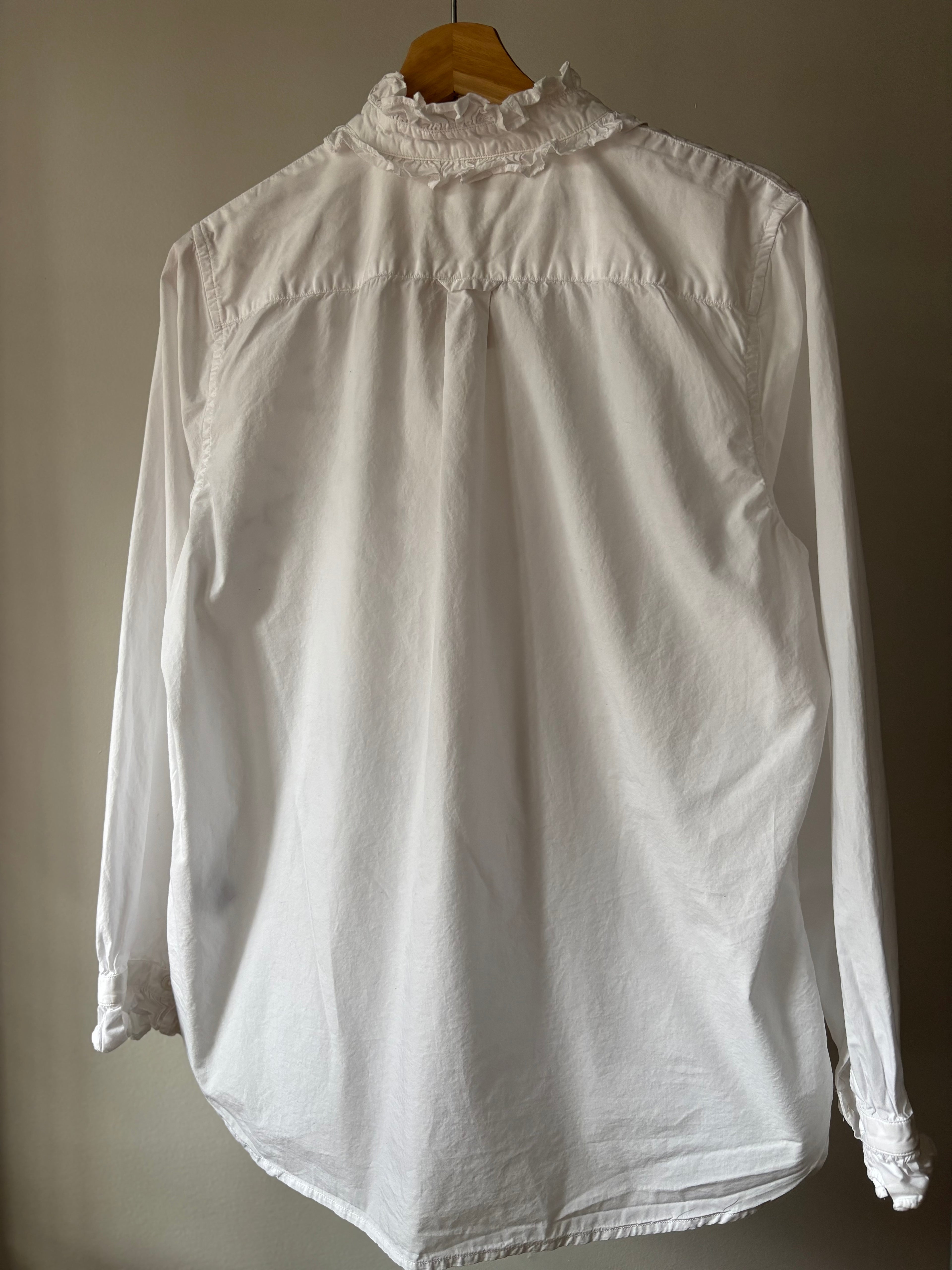 Upcycled Ruffled Blouse with Embroidered Bows