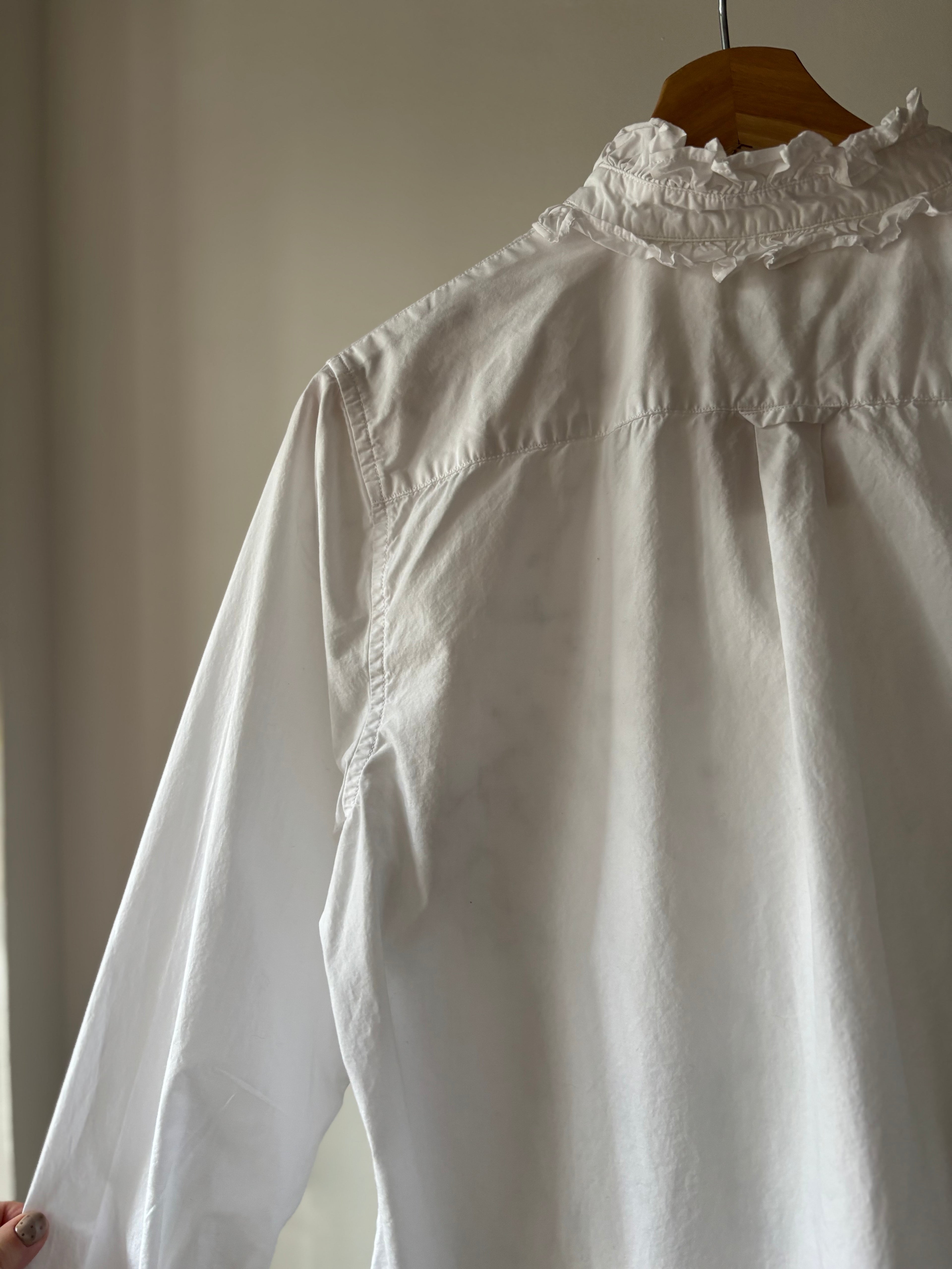 Upcycled Ruffled Blouse with Embroidered Bows