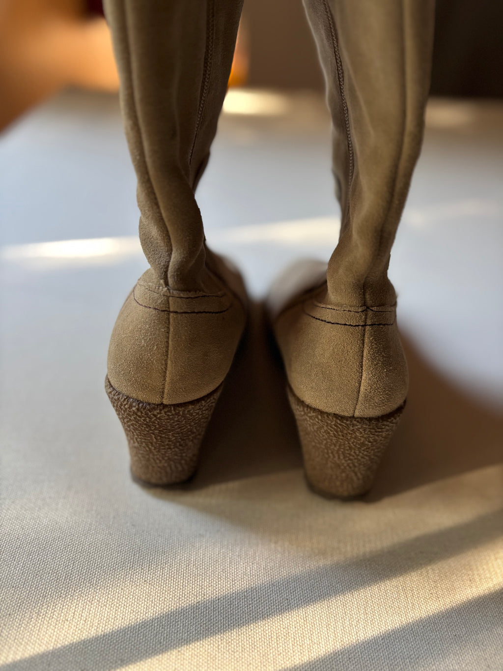 Y2K Suede Flower Wedge Boots | Size 6