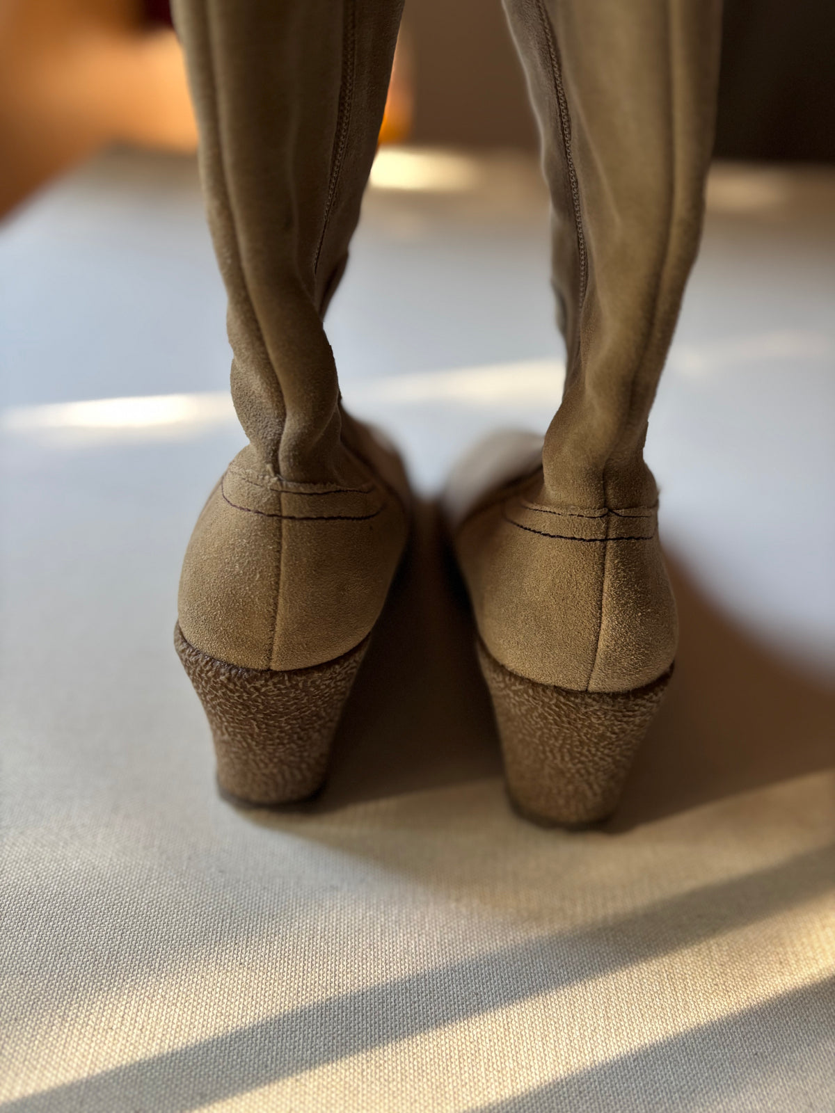 Y2K Suede Flower Wedge Boots | Size 6