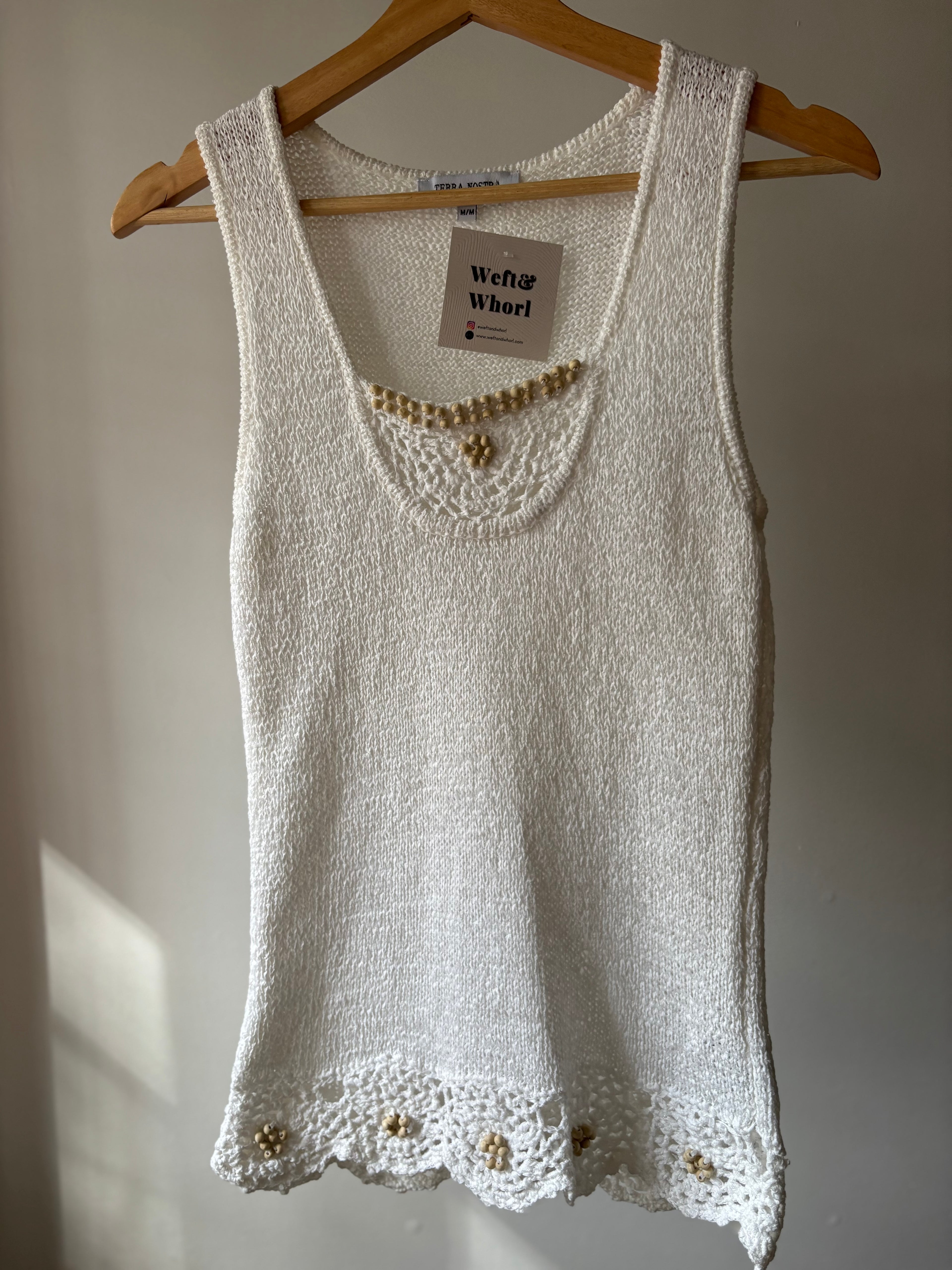 1990s Knit Tank Top with Beaded flowers