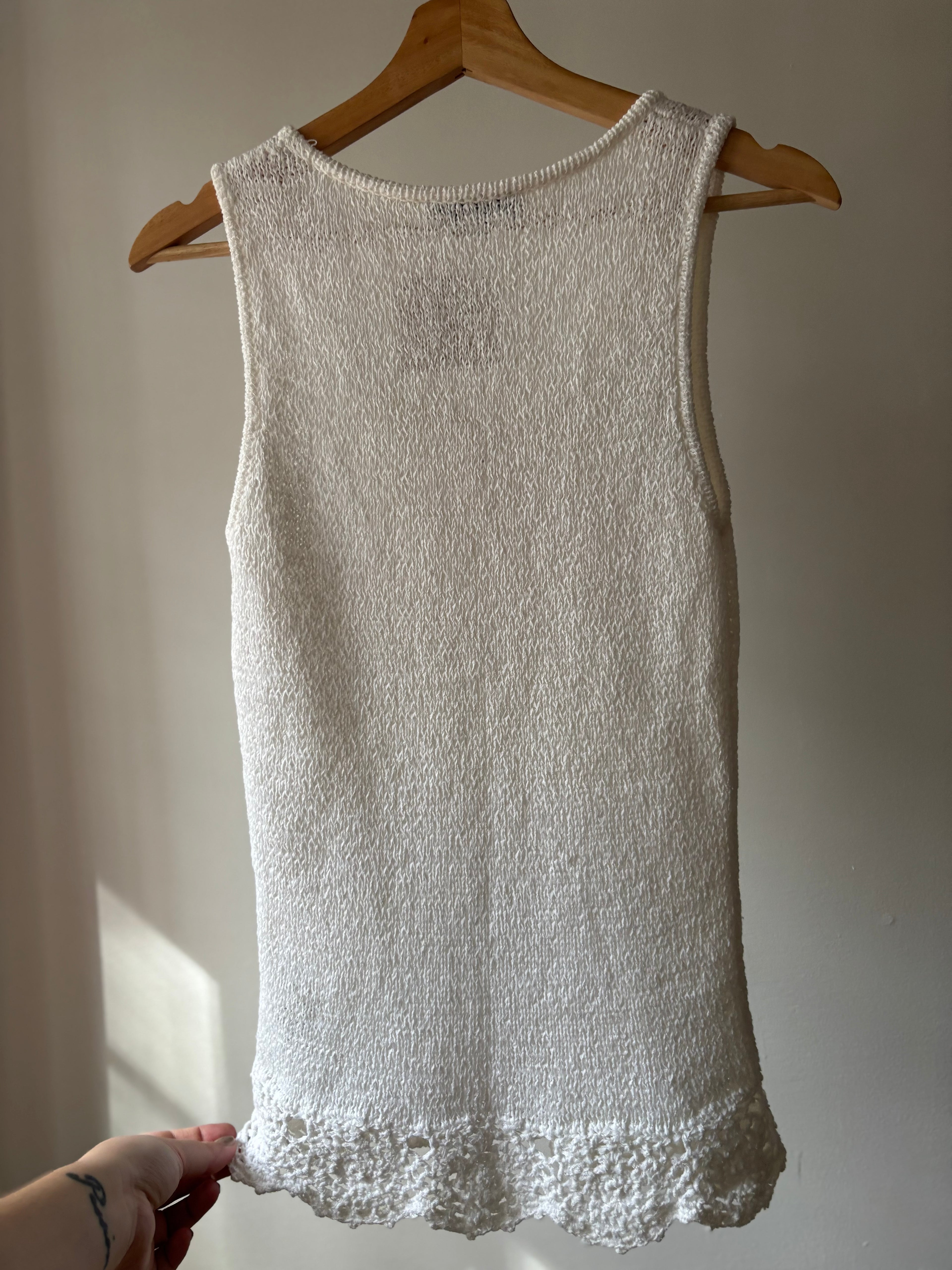 1990s Knit Tank Top with Beaded flowers