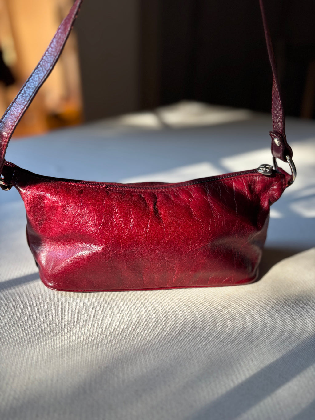 1990s Red Italian Leather Hand Bag