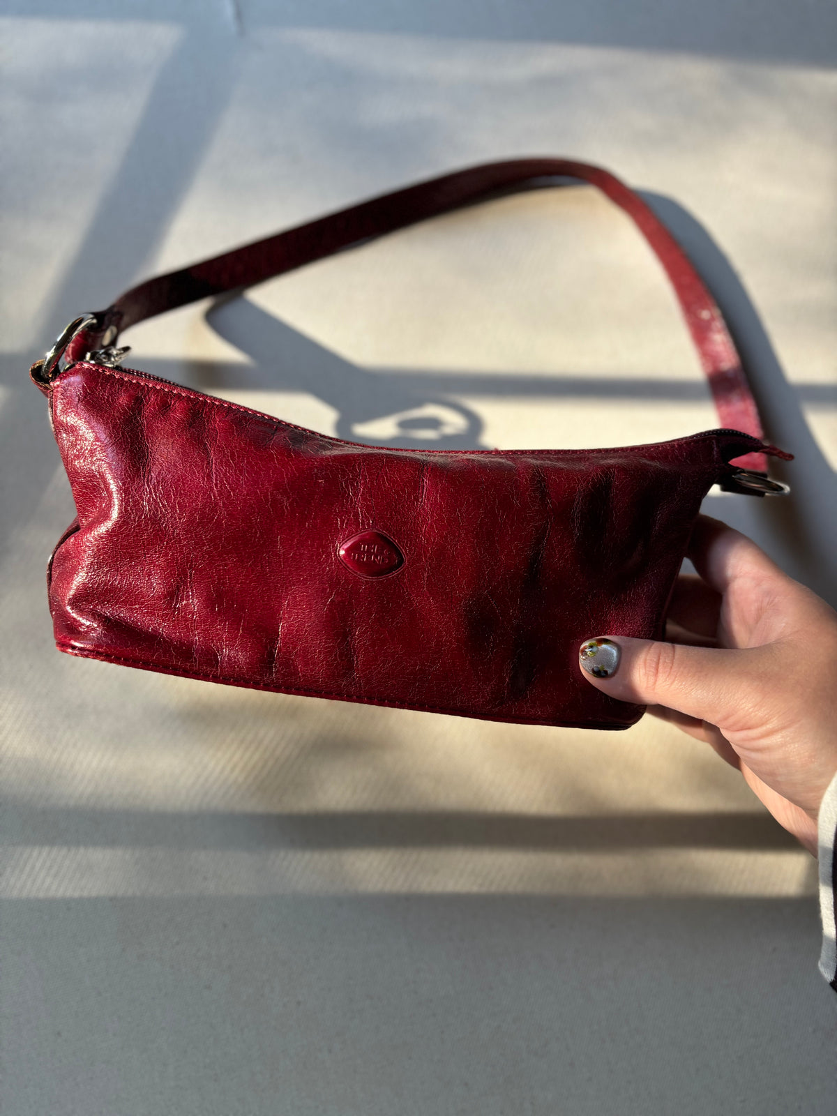 1990s Red Italian Leather Hand Bag