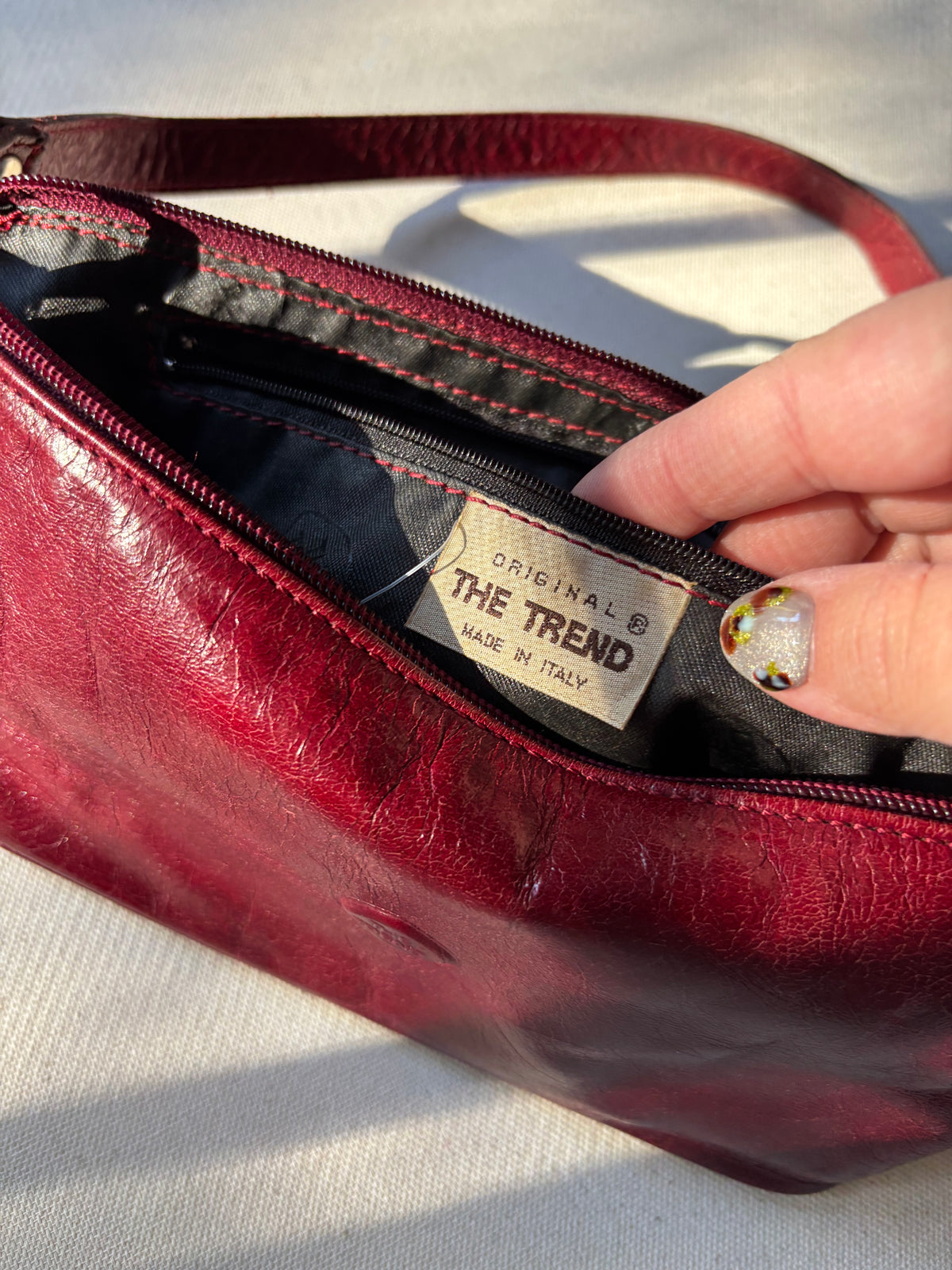 1990s Red Italian Leather Hand Bag
