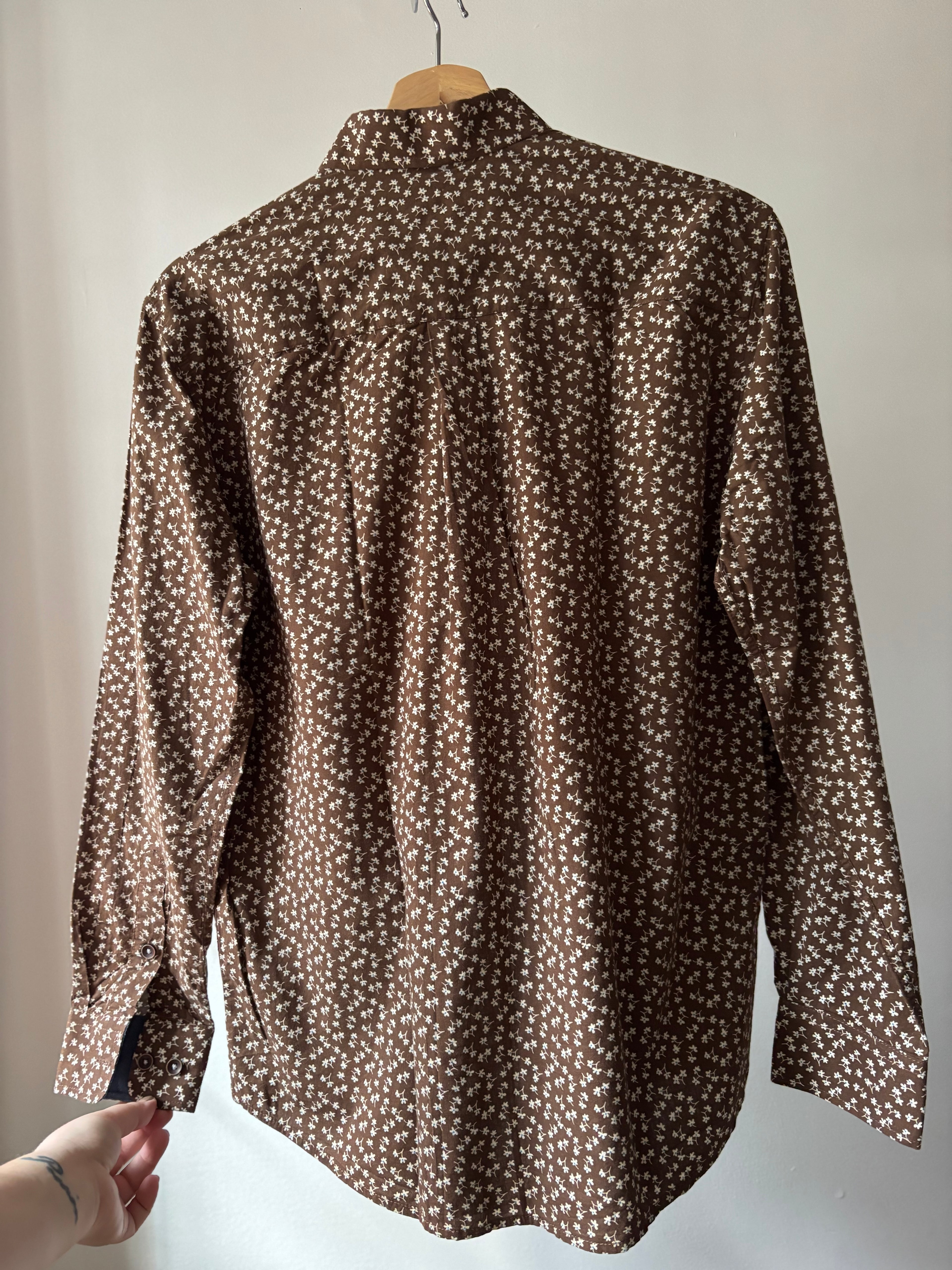 Y2K Soft Brown Cotton Shirt with Flowers