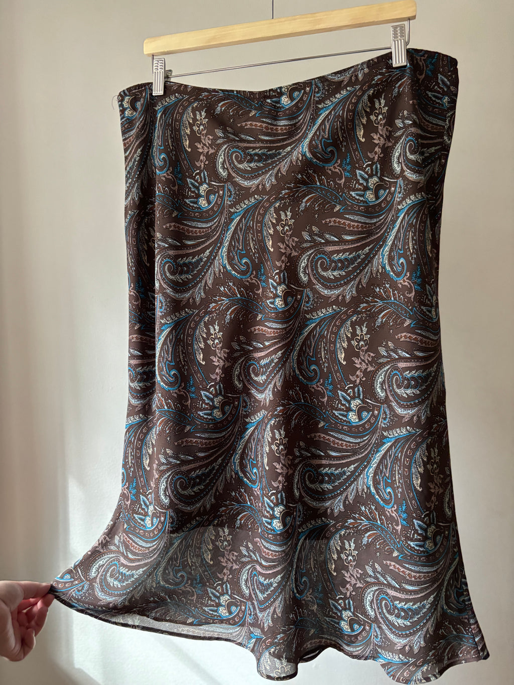 1990s Brown Paisley Maxi Slip Skirt | XL-XXL