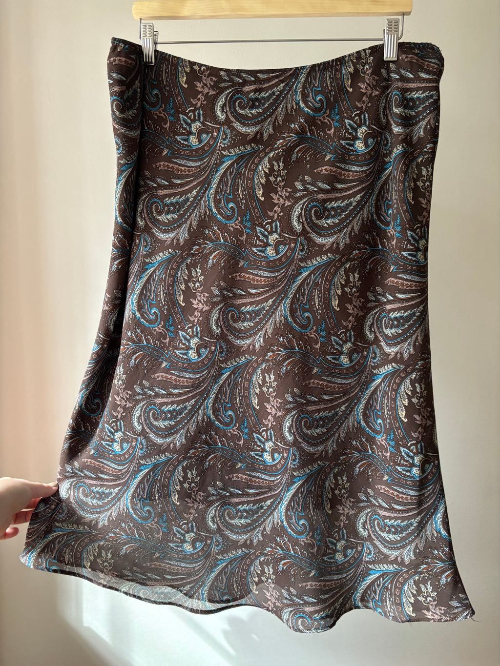 1990s Brown Paisley Maxi Slip Skirt | XL-XXL