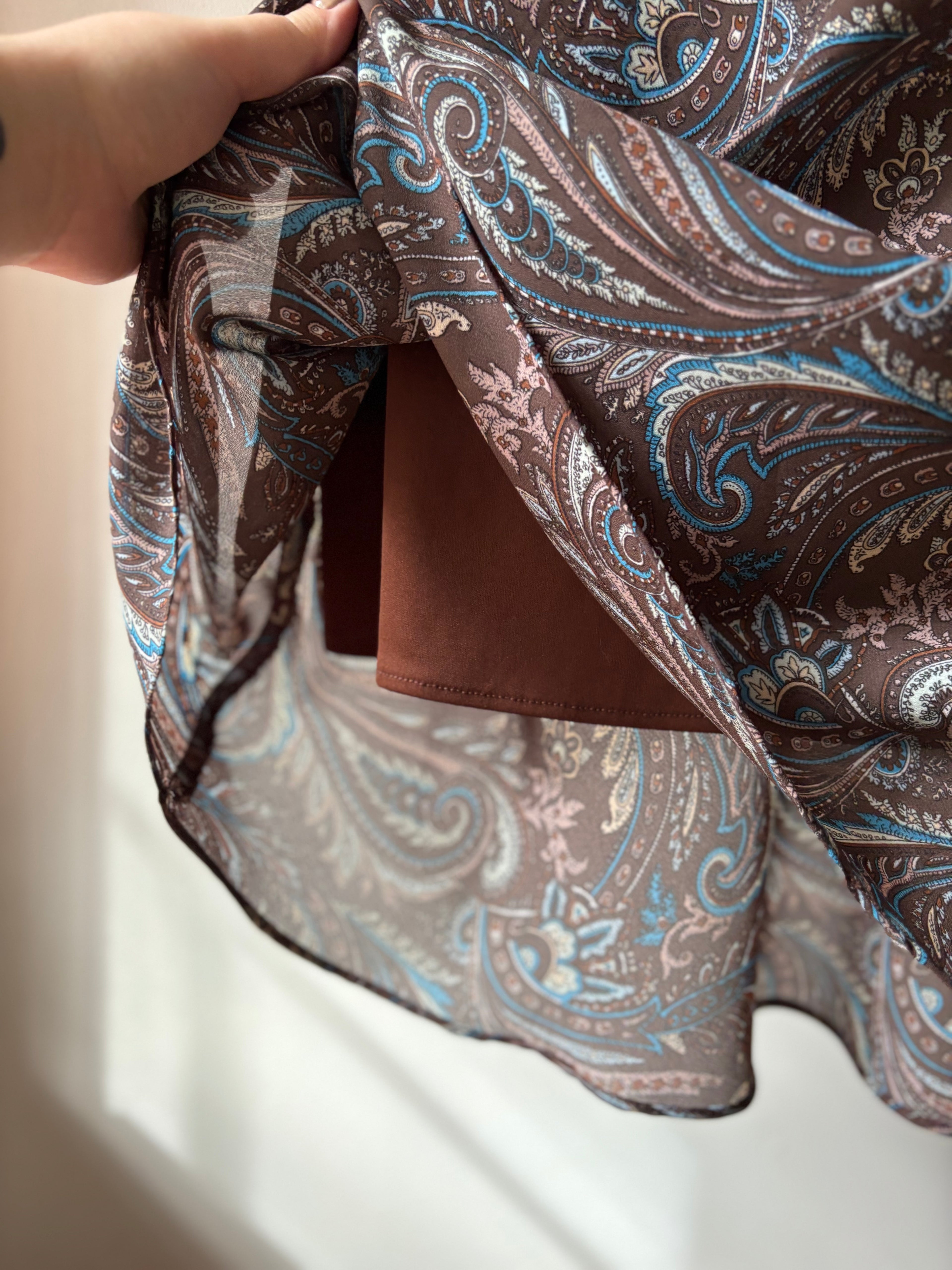 1990s Brown Paisley Maxi Slip Skirt | XL-XXL