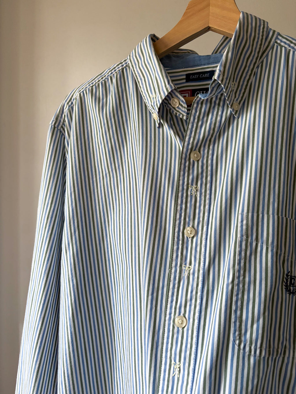 Y2K Light Striped Shirt with Embroidered Yellow Bows