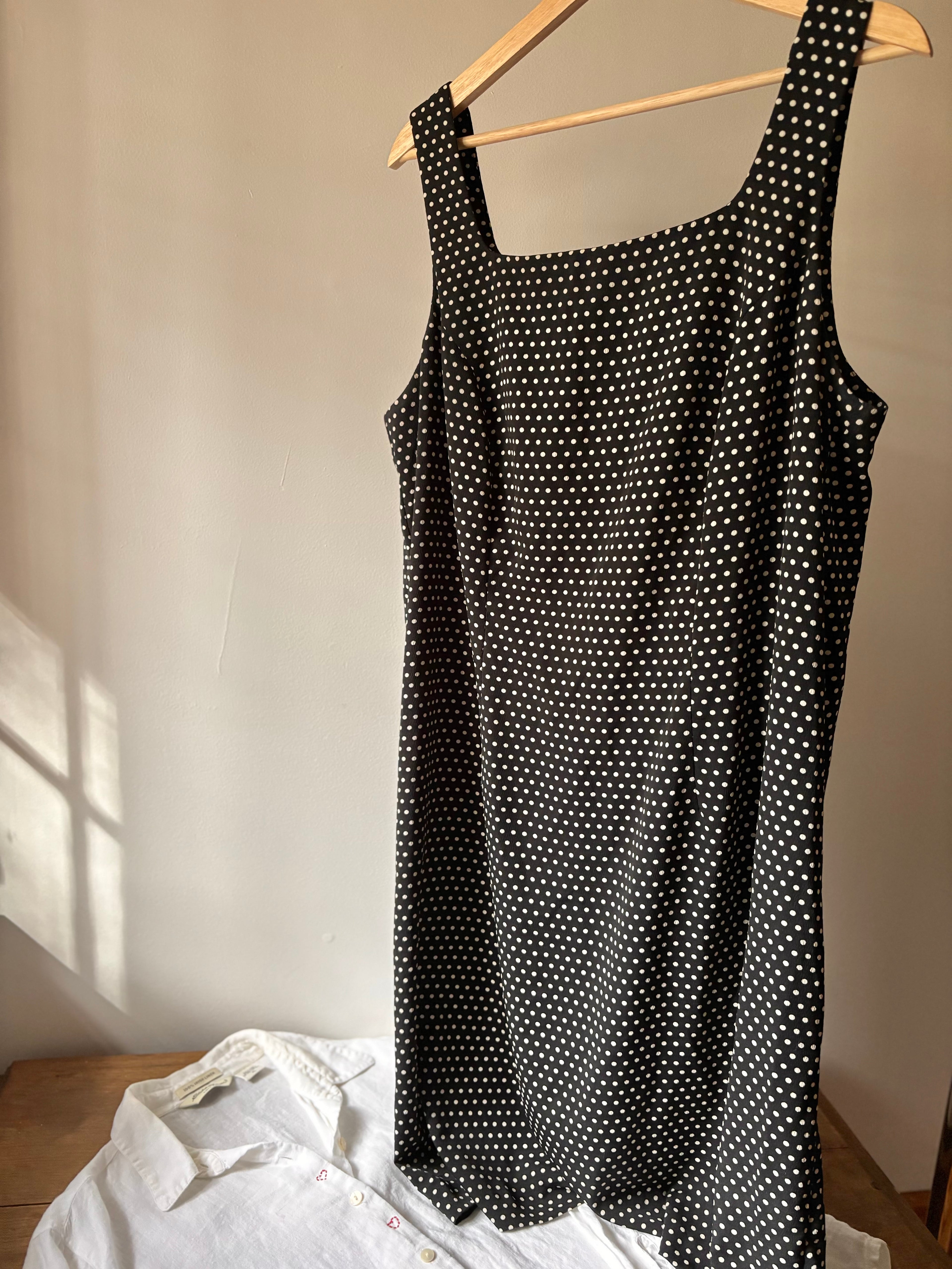 1990s Square Neck Polka Dot Dress