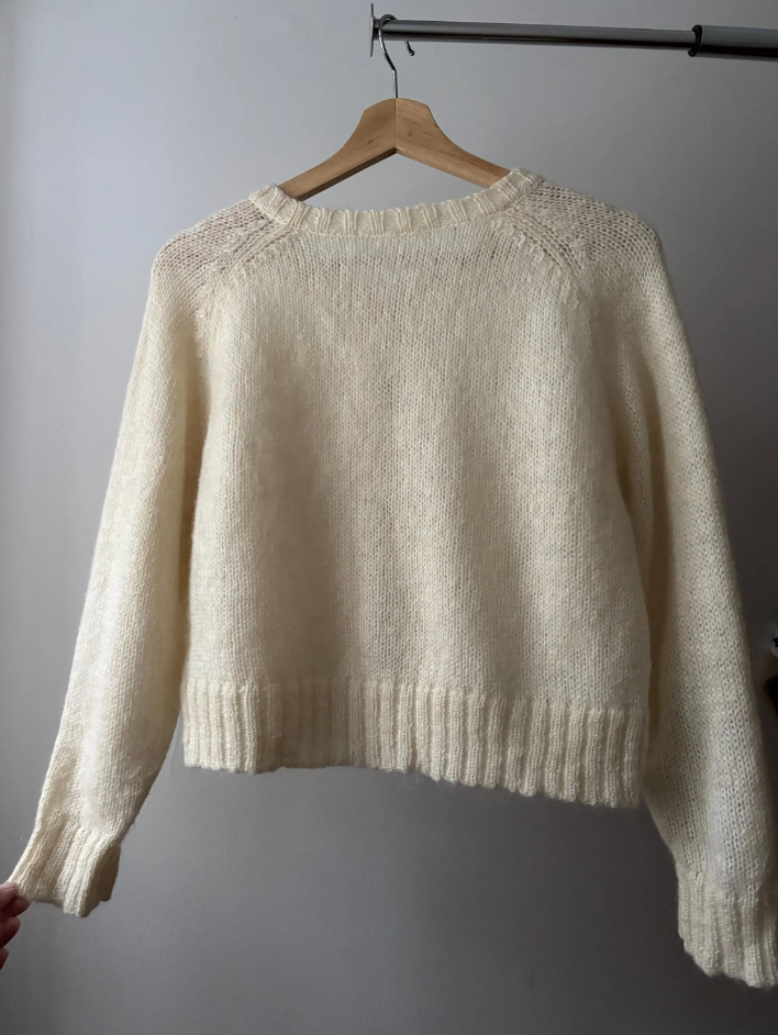 1990s Handknit Lambswool and Mohair Cardigan | Vintage Cropped Cream Sweater