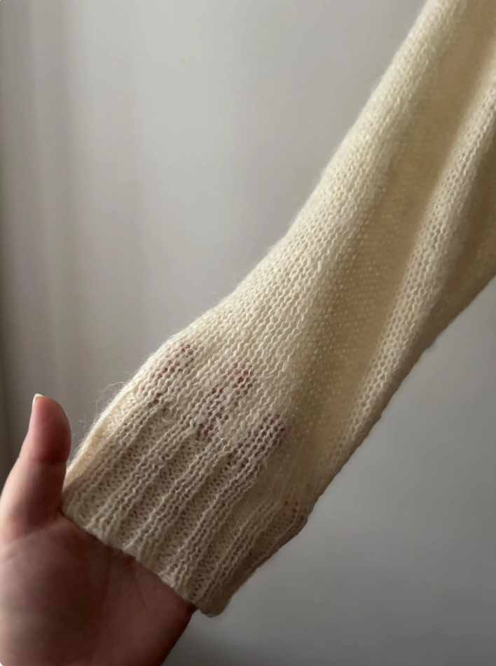 1990s Handknit Lambswool and Mohair Cardigan | Vintage Cropped Cream Sweater