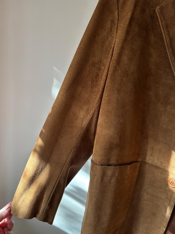 1990s Oversized Suede Jacket | Vintage Brown Button-Up Jacket