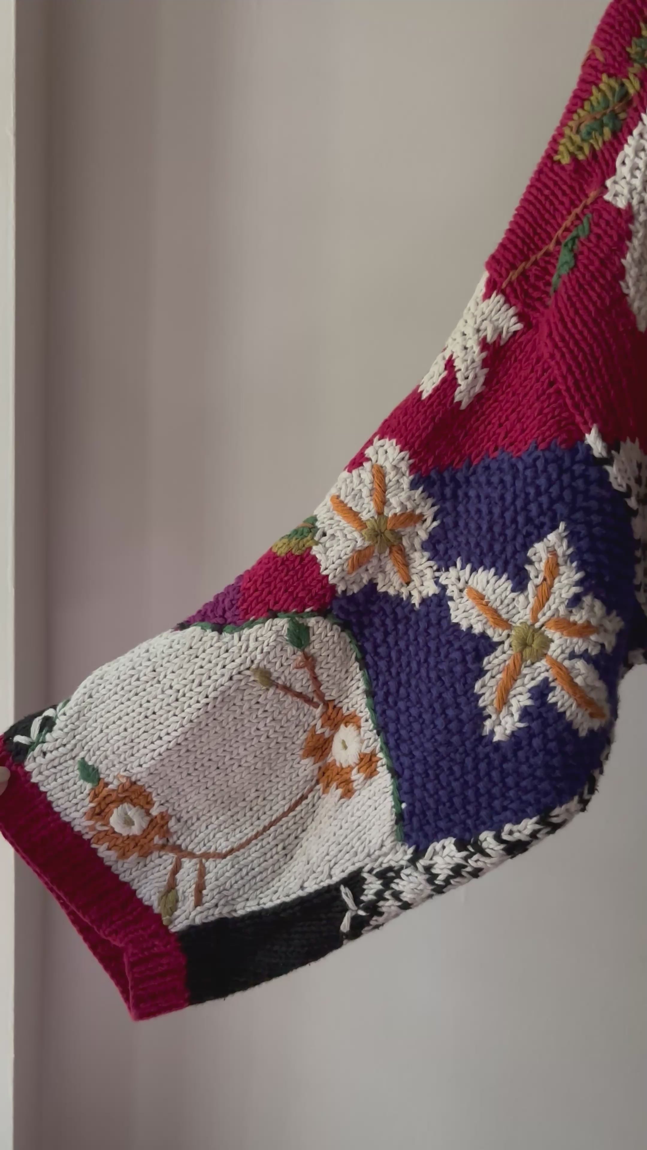 1990s Handknit Patchwork Flower Sweater