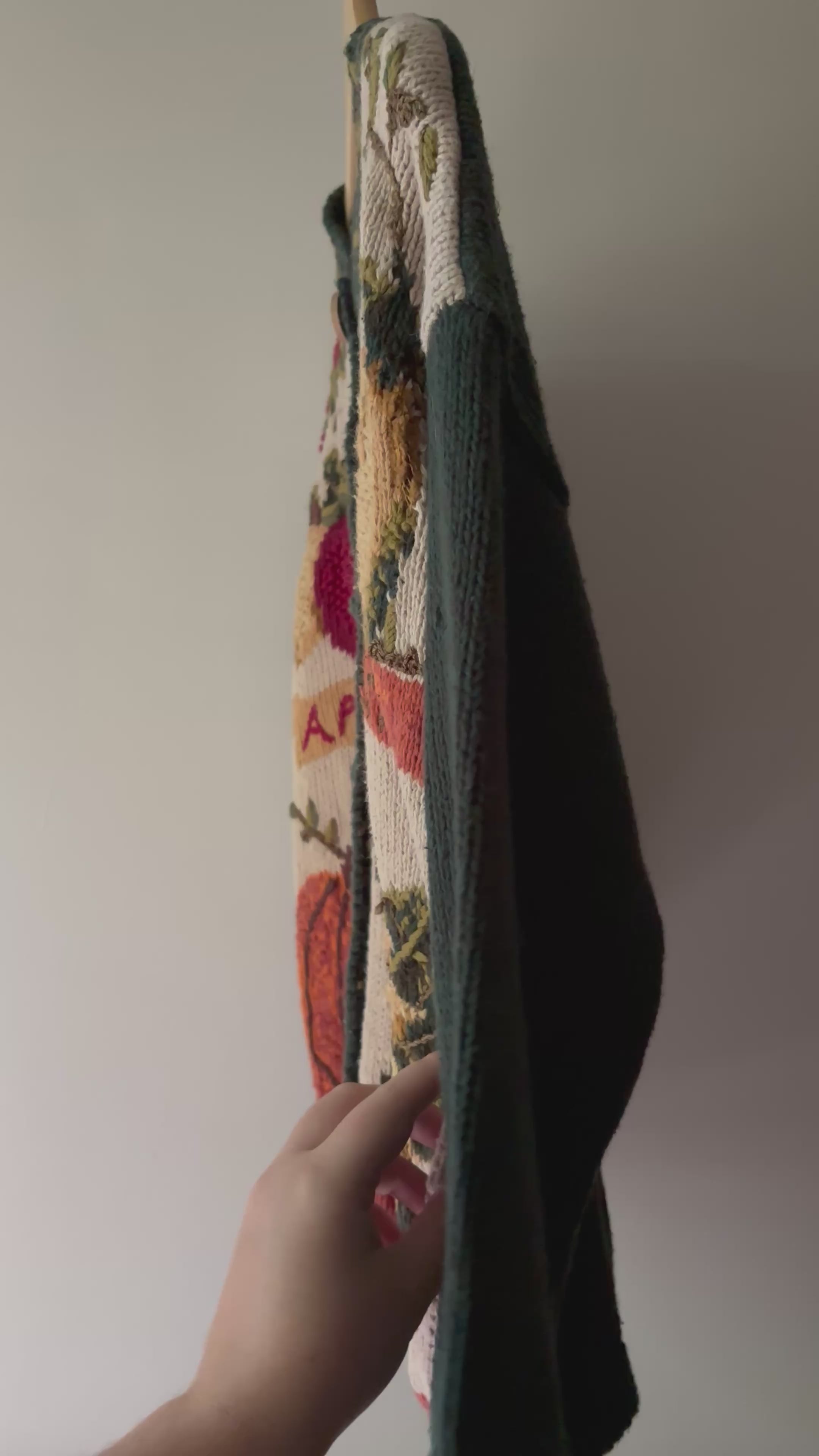 1990s Handknit Autumn Cardigan | Pumpkins, Apples, & Sunflowers