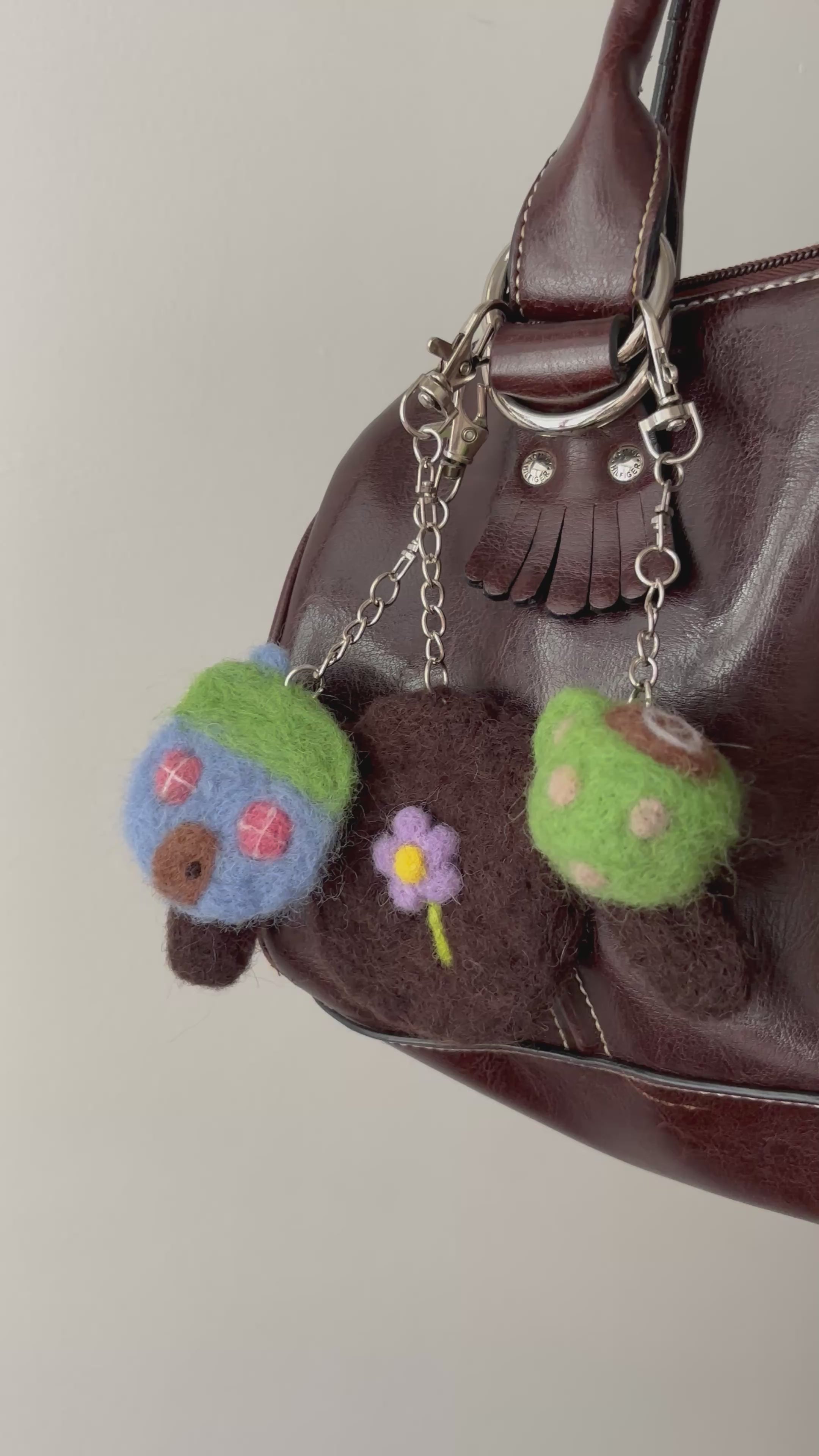 Felted Wool Blue House Bag Charm