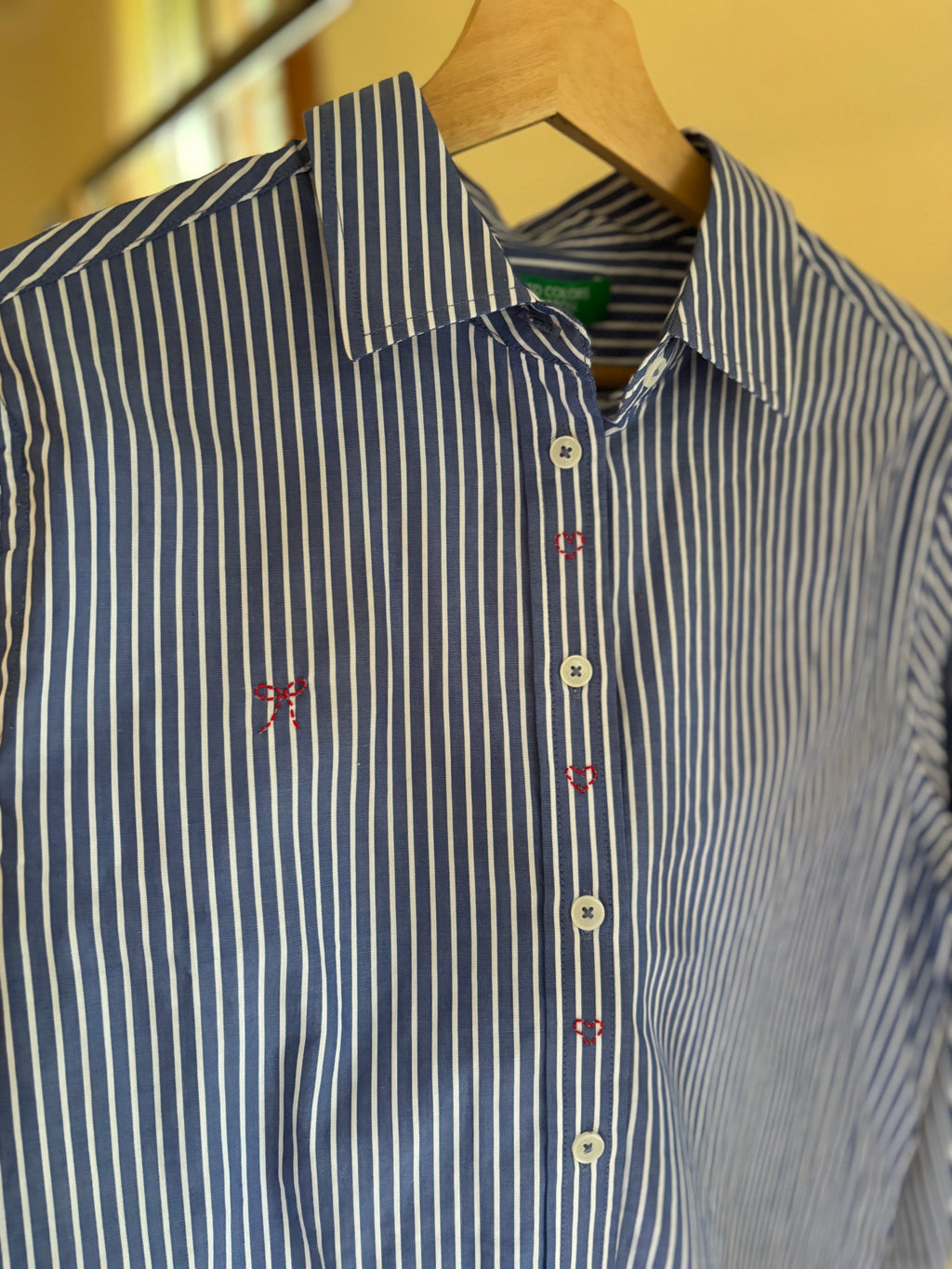 Y2K Embroidered Pinstriped Button Up