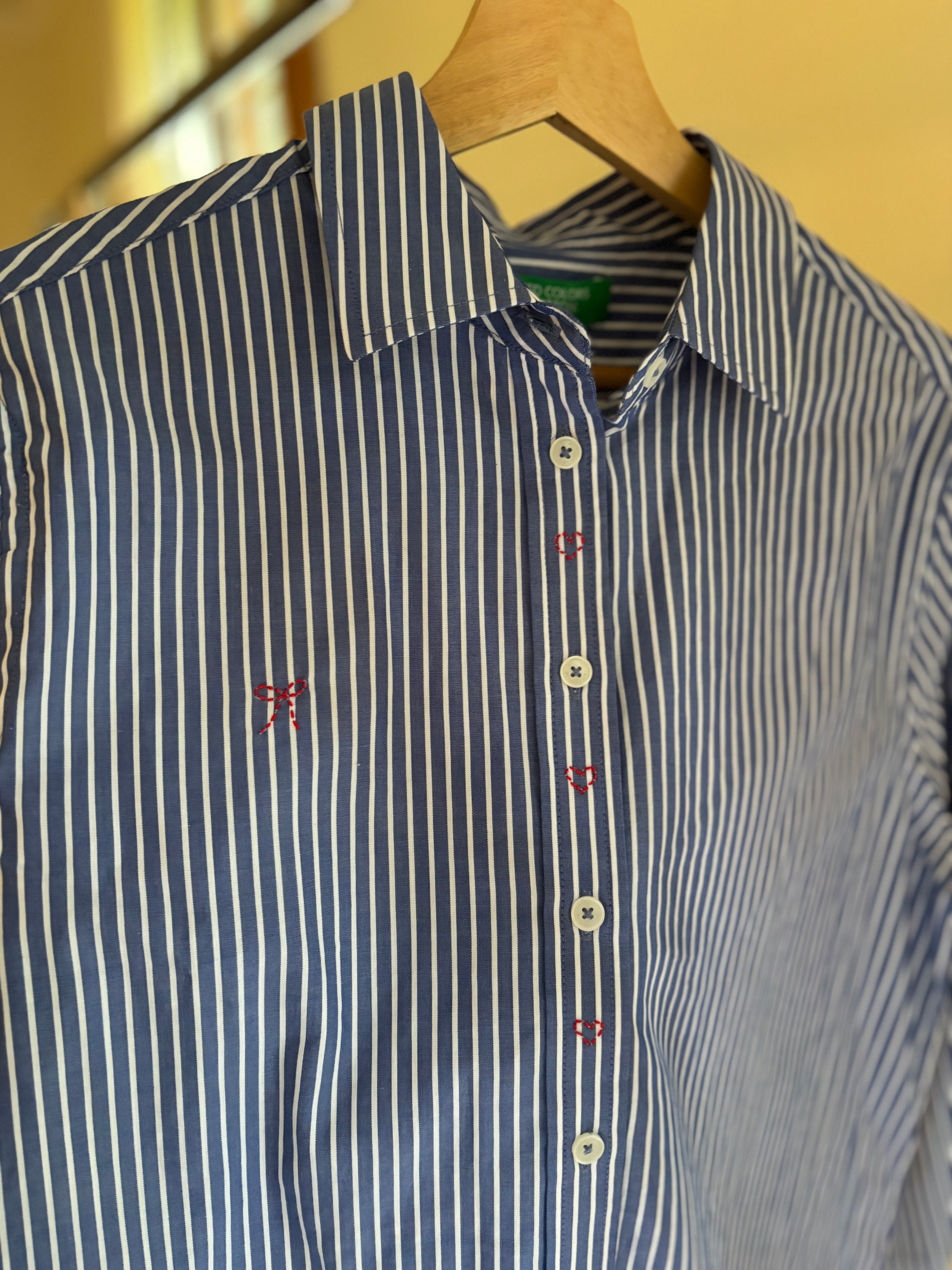 Y2K Embroidered Pinstriped Button Up